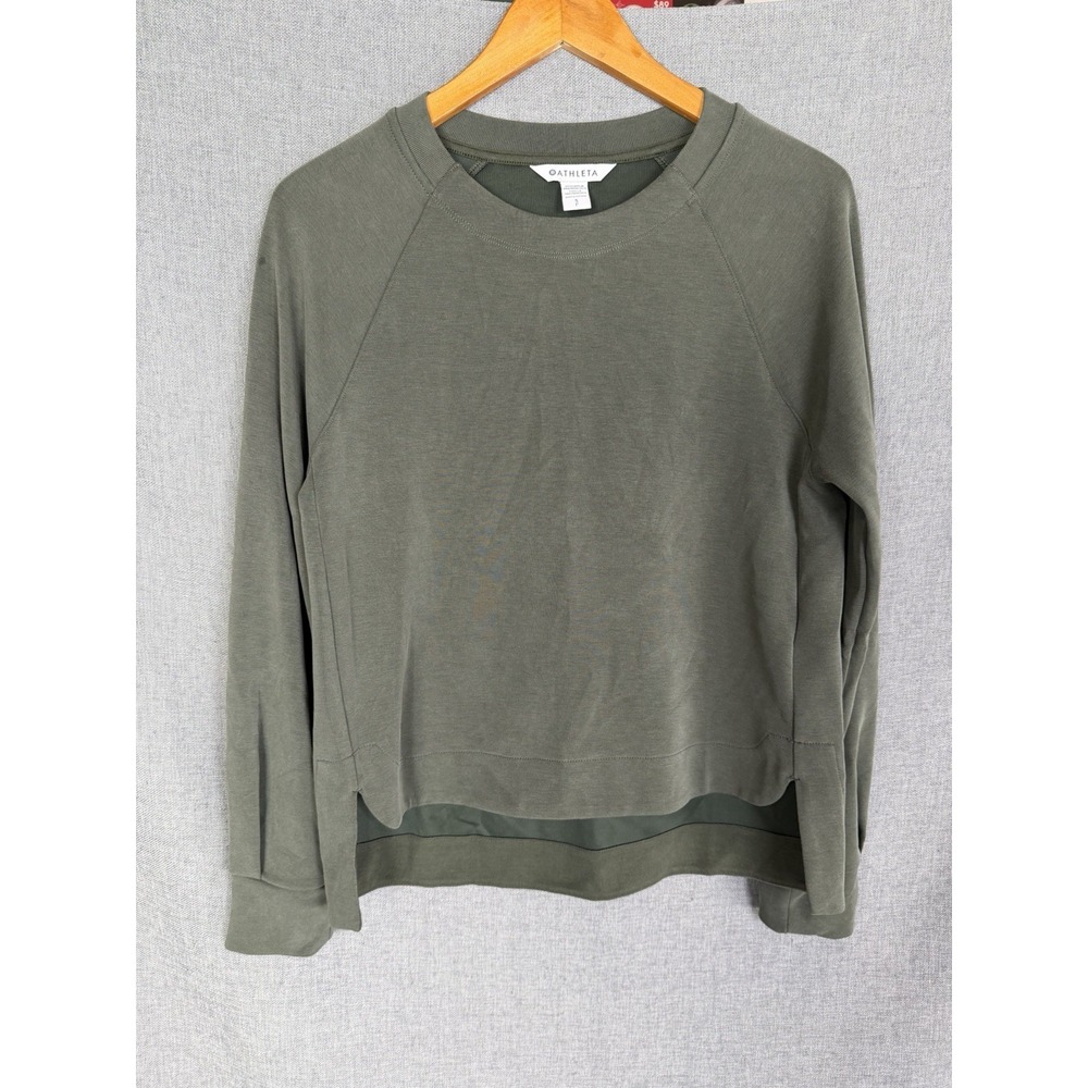 Athleta Coaster Luxe Recover High Hip Sweatshirt Small Green Nirvana fabric